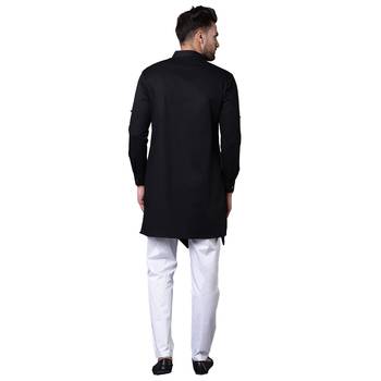 Dynamic Tilted Placket Asymmtetric Black Men'S Kurta Only 3