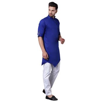 Dynamic Tilted Placket Asymmtetric Royal Blue Men'S Kurta Only 2