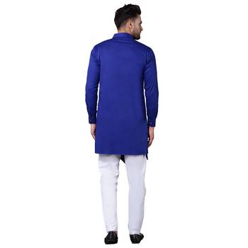 Dynamic Tilted Placket Asymmtetric Royal Blue Men'S Kurta Only 3