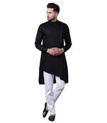 Modern Jama Style Asymmetric Black Men'S Kurta With White Trousers