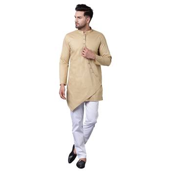 Dapper Overlap Curved Placket Beige Men'S Kurta Only 1