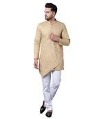 Dapper Overlap Curved Placket Beige Men'S Kurta Only