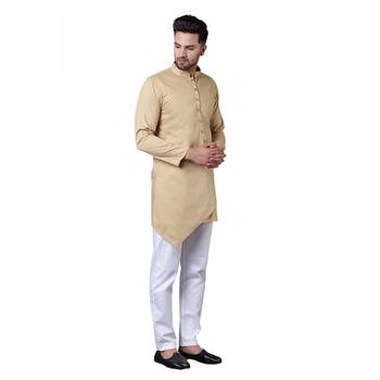 Dapper Overlap Curved Placket Beige Men'S Kurta Only 2