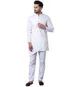Dapper Overlap Curved Placket White Men'S Kurta Only