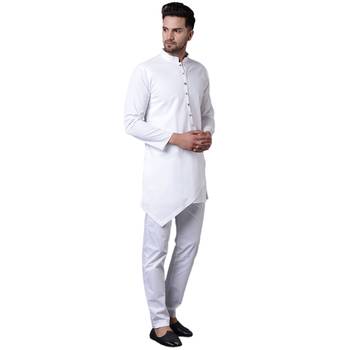 Dapper Overlap Curved Placket White Men'S Kurta Only 2