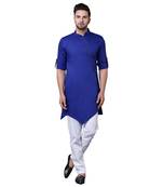 Dynamic Tilted Placket Asymmtetric Royal Blue Men'S Kurta With White Trousers