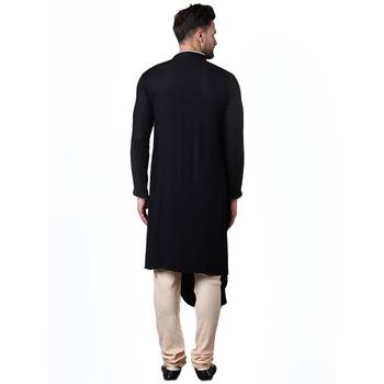 Royal Front Drape Black Men'S Kurta Only 3