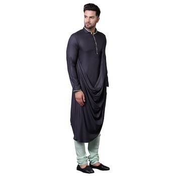 Royal Front Drape Grey Men'S Kurta Only 2