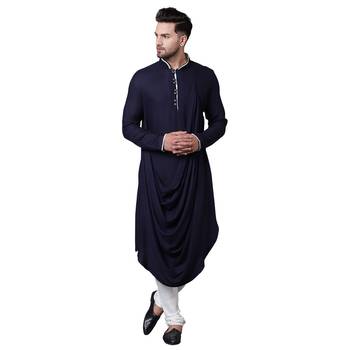 Royal Front Drape Navy Blue Men'S Kurta Only 1