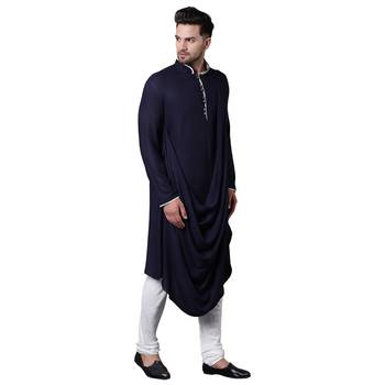 Royal Front Drape Navy Blue Men'S Kurta Only 2