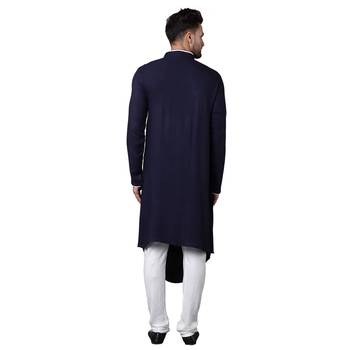 Royal Front Drape Navy Blue Men'S Kurta Only 3