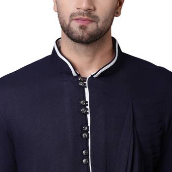 Royal Front Drape Navy Blue Men'S Kurta Only 4
