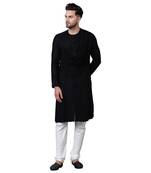 Emperor Cut Front Drape Black Men'S Kurta Only