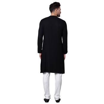 Emperor Cut Front Drape Black Men'S Kurta Only 3