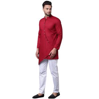 Dapper Overlap Curved Placket Maroon Men'S Kurta With White Trousers 2