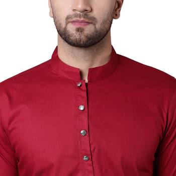 Dapper Overlap Curved Placket Maroon Men'S Kurta With White Trousers 3