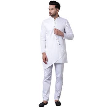 Dapper Overlap Curved Placket White Men'S Kurta With White Trousers 1