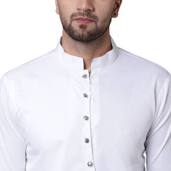 Dapper Overlap Curved Placket White Men'S Kurta With White Trousers 3