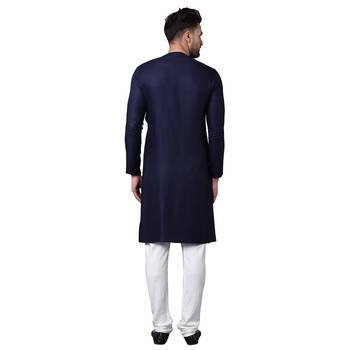 Emperor Cut Front Drape Navy Blue Men'S Kurta Only 3