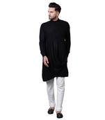 King Cut Front Drape Black Men'S Kurta Only