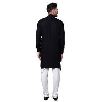 King Cut Front Drape Black Men'S Kurta Only 3
