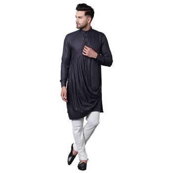 King Cut Front Drape Grey Men'S Kurta Only 1