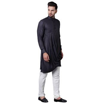 King Cut Front Drape Grey Men'S Kurta Only 2
