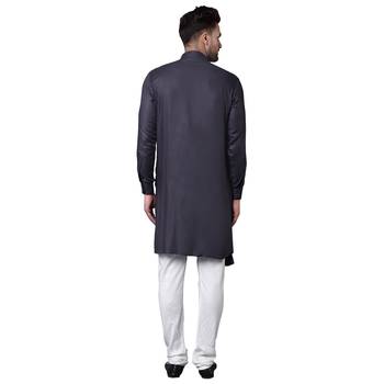 King Cut Front Drape Grey Men'S Kurta Only 3