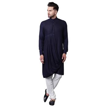 King Cut Front Drape Navy Blue Men'S Kurta Only 1
