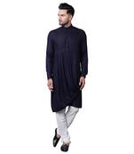 King Cut Front Drape Navy Blue Men'S Kurta Only