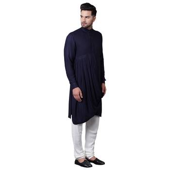 King Cut Front Drape Navy Blue Men'S Kurta Only 2