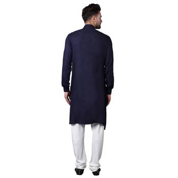 King Cut Front Drape Navy Blue Men'S Kurta Only 3