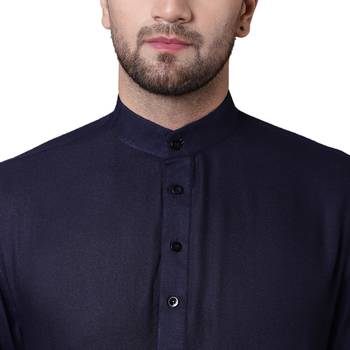 King Cut Front Drape Navy Blue Men'S Kurta Only 4