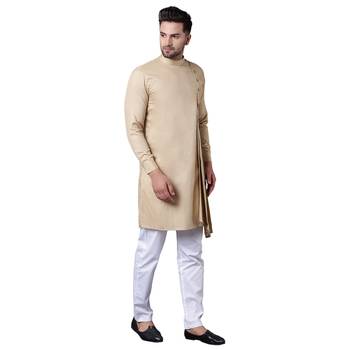 Aristocratic Angrakha Style Pleated Beige Men'S Kurta Only 2