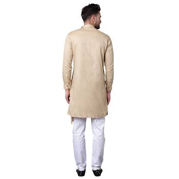 Aristocratic Angrakha Style Pleated Beige Men'S Kurta Only 3