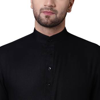 King Cut Front Drape Black Men'S Kurta With White Churidar 3