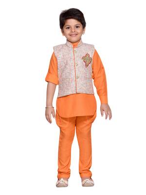 Kids Ethnic Wear Kurta Pyjama Waistcoat Set for Boys 1