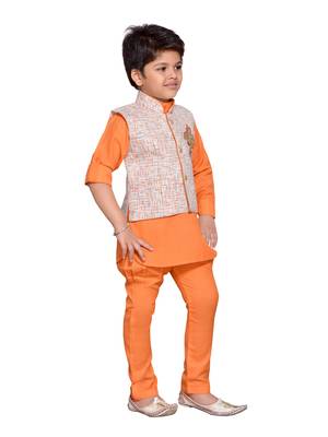 Kids Ethnic Wear Kurta Pyjama Waistcoat Set for Boys 2