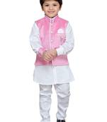 White Kids Kurta Pyjama With Pink Waistcoat