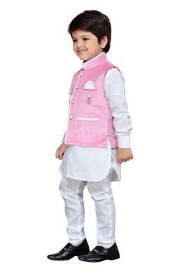 White Kids Kurta Pyjama With Pink Waistcoat 3