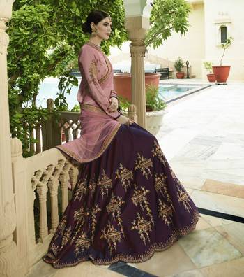 Dark Maroon Embroidered Silk Semi Stitched Lehenga With Dupatta 2