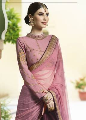 Dark Maroon Embroidered Silk Semi Stitched Lehenga With Dupatta 3