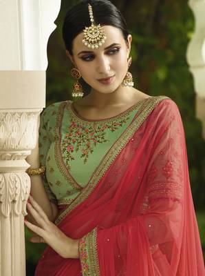 Green Embroidered Silk Semi Stitched Lehenga With Dupatta 4