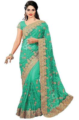 Light Green Net Embroidered Saree With Blouse 1