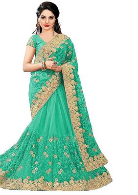 Light Green Net Embroidered Saree With Blouse 2