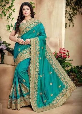 Green Silk Embroidered Bridal Saree With Blouse 1