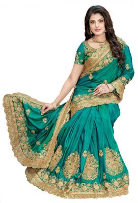 Green Silk Embroidered Bridal Saree With Blouse 2