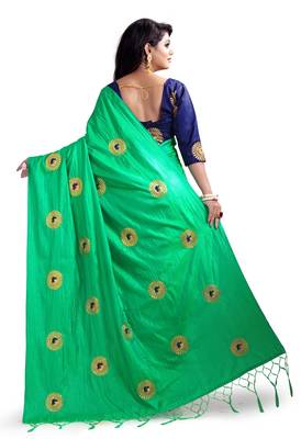 Green embroidered fancy fabric saree with blouse 3