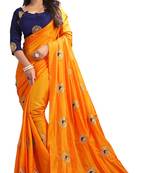 Orange embroidered fancy fabric saree with blouse