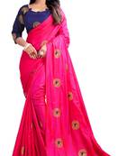 Pink embroidered fancy fabric saree with blouse